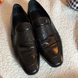 Salvatore Ferragamo Black Leather Slip-On Loafers